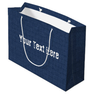 Faux Blue Denim Fabric Gift Bag Personalized Text