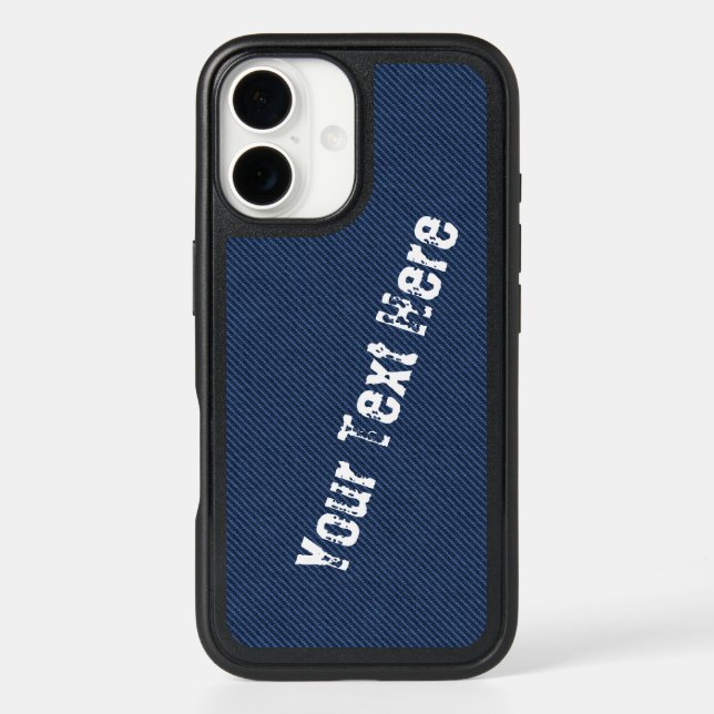 Faux Blue Denim Fabric iPhone Case Custom Text (Back)