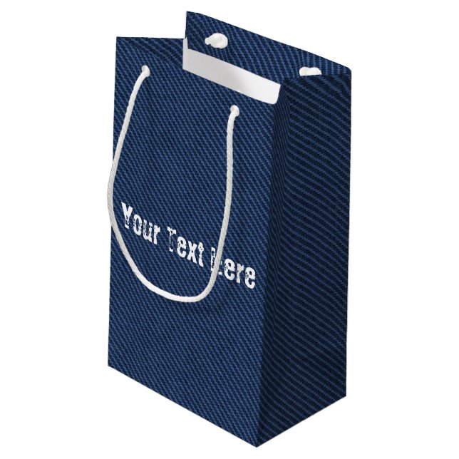 Faux Blue Denim Gift Bag Personalized Text (Back Angled)
