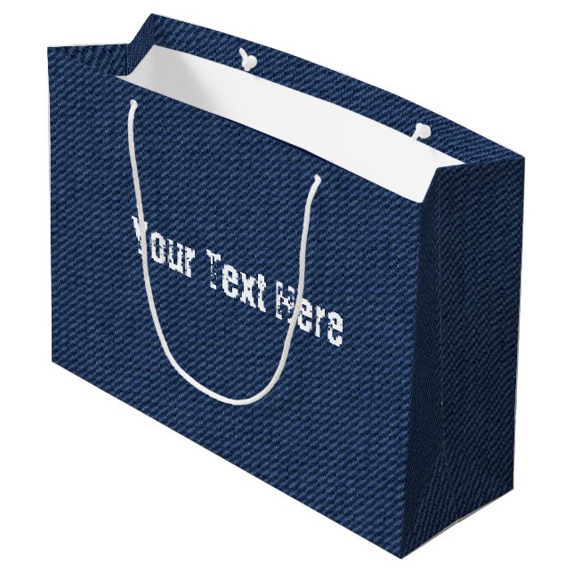 Faux Blue Denim Gift Bag Personalized Text (Back Angled)