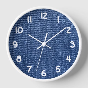 Faux Blue Denim Jeans With White Numbers Clock by designs4you at Zazzle
