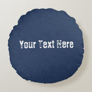 Faux Blue Denim Round Pillow with Custom Text