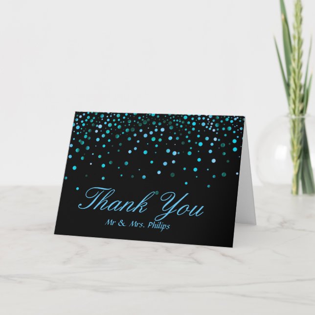 Faux Blue Foil Confetti Elegant Sparkles Thank You (Front)