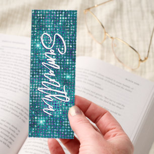Faux Blue Glam Brush Script Name Bookmarks