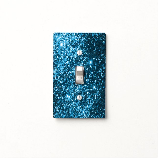 Faux Blue Glitter Bling Light Switch Cover (In Situ)