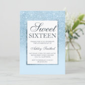 Faux blue glitter elegant chic Sweet 16 Invitation (Standing Front)