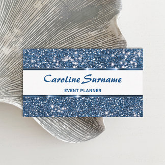 Faux Blue Glitter Glam Glitter Chic Event Planner Business Card