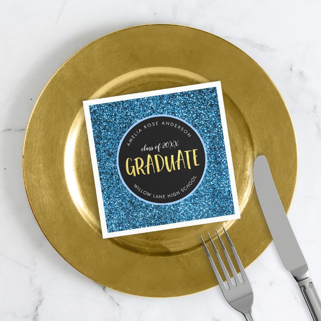 Faux Blue Glitter Graduate Graduation Napkins (Creator Uploaded)