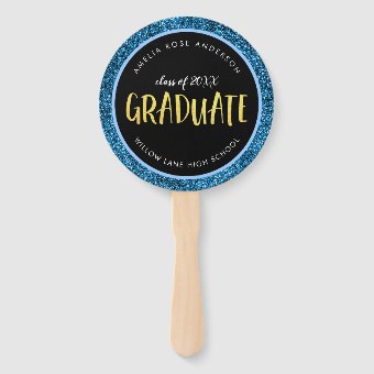 Faux Blue Glitter Graduate Photo Graduation Hand Fan | Zazzle