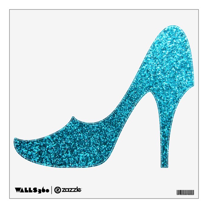 Faux Blue Glitter high heel shoe wall decal