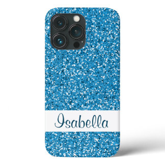 Faux Blue Glitter Pattern Look-like &amp; Custom Name iPhone 13 Pro Case