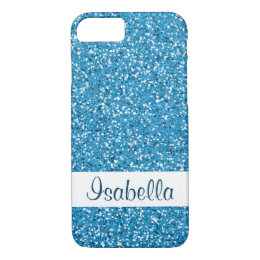 Faux Blue Glitter Pattern Look-like & Custom Name iPhone 8/7 Case
