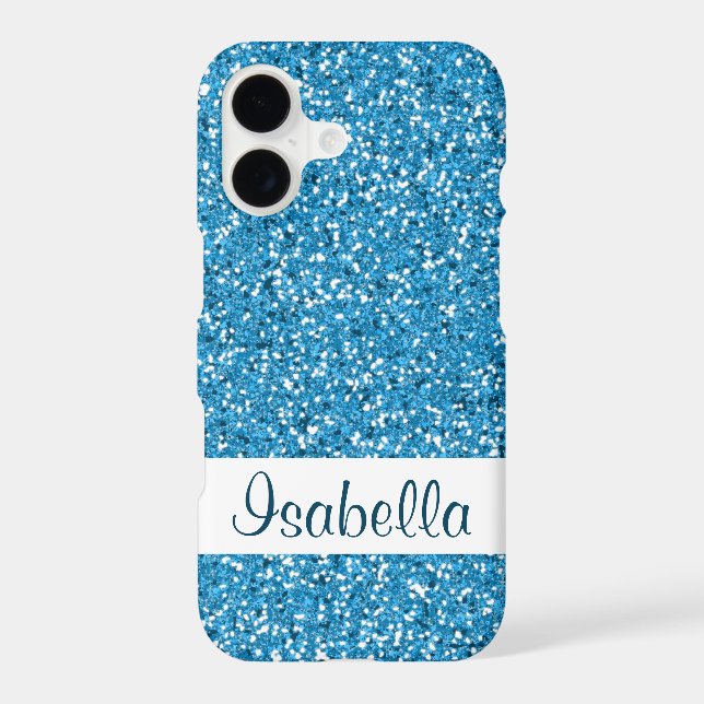 Faux Blue Glitter Pattern Look-like & Custom Name Iphone Case (Back)