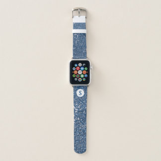 Faux Blue Glitter Texture Look And Custom Monogram Apple Watch Band
