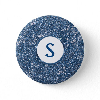 Faux Blue Glitter Texture Look And Custom Monogram Button