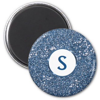 Faux Blue Glitter Texture Look And Custom Monogram Magnet