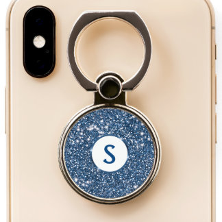 Faux Blue Glitter Texture Look And Custom Monogram Phone Ring Stand