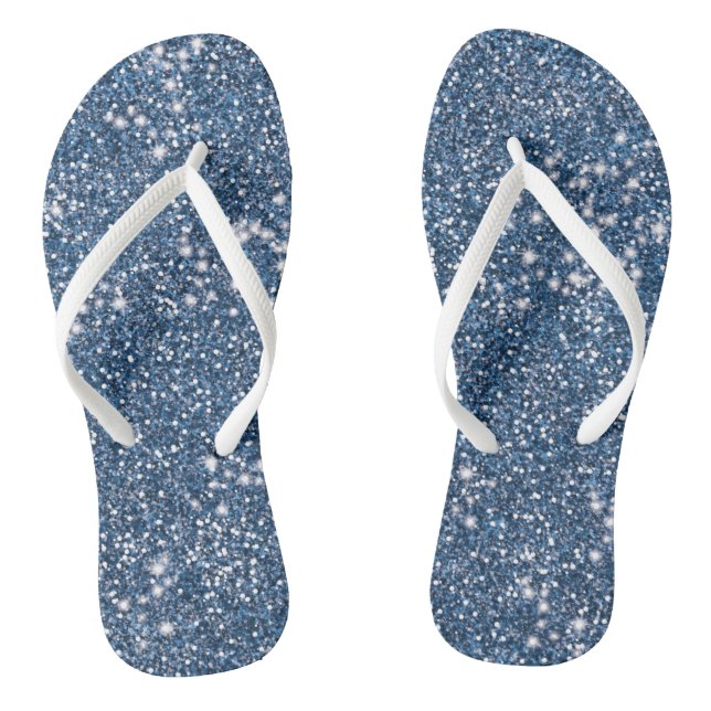 Faux Blue Glitter Texture Look-like Graphic Flip Flops (Footbed)