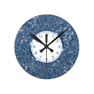 Faux Blue Glitter Texture Look-like Graphic Round Clock