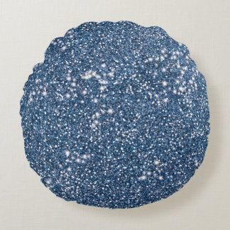Faux Blue Glitter Texture Look-like Graphic Round Pillow