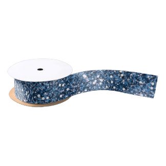 Faux Blue Glitter Texture Look-like Graphic Satin Ribbon