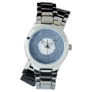 Faux Blue Glitter Texture Look-like Graphic Watch