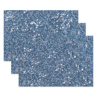 Faux Blue Glitter Texture Look-like Graphic Wrapping Paper Sheets