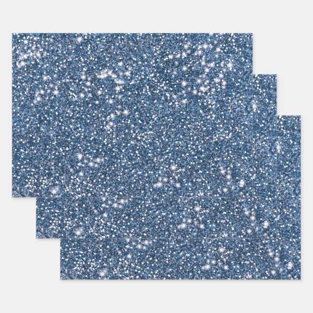 Faux Blue Glitter Texture Look-like Graphic Wrapping Paper Sheets (Set)