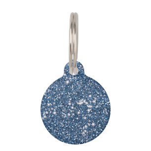 Faux Blue Glitter Texture Look & Pet's Info Pet ID Tag
