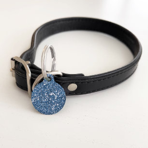 Faux Blue Glitter Texture Look & Pet's Info Pet ID Tag