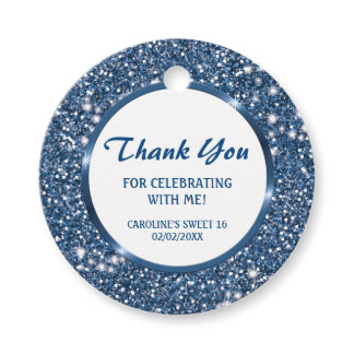 Faux Blue Glitter Texture Look - Thank You Favor Tags