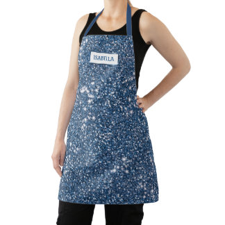 Faux Blue Glitter Texture Look With Custom Name Apron