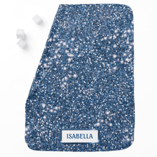 Faux Blue Glitter Texture Look With Custom Name Baby Blanket
