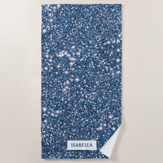 Faux Blue Glitter Texture Look With Custom Name Beach Towel