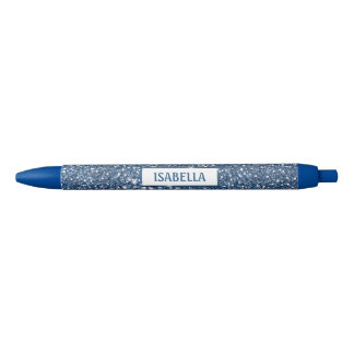 Faux Blue Glitter Texture Look With Custom Name Black Ink Pen