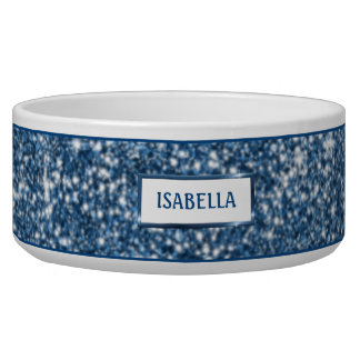 Faux Blue Glitter Texture Look With Custom Name Bowl