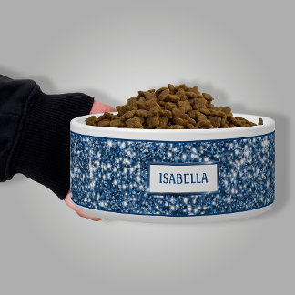 Faux Blue Glitter Texture Look With Custom Name Bowl