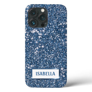 Faux Blue Glitter Texture Look With Custom Name iPhone 13 Pro Case