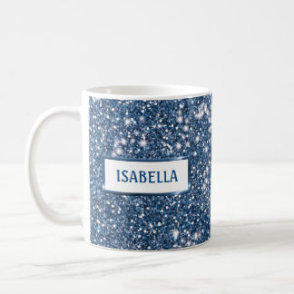 Faux Blue Glitter Texture Look With Custom Name Coffee Mug