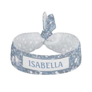 Faux Blue Glitter Texture Look With Custom Name Elastic Hair Tie