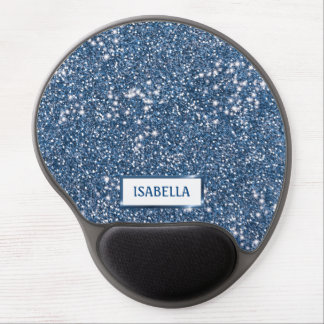 Faux Blue Glitter Texture Look With Custom Name Gel Mouse Pad