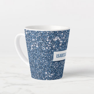 Faux Blue Glitter Texture Look With Custom Name Latte Mug