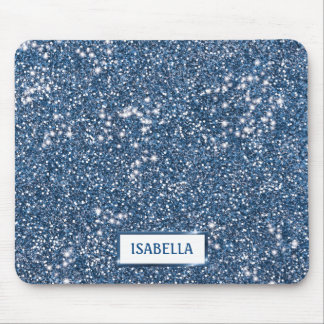 Faux Blue Glitter Texture Look With Custom Name Mouse Pad