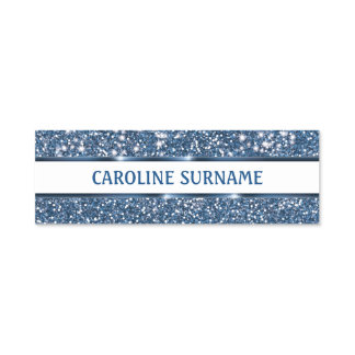 Faux Blue Glitter Texture Look With Custom Name - Name Tag