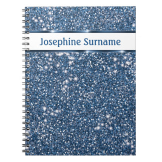 Faux Blue Glitter Texture Look With Custom Name Notebook
