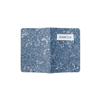 Faux Blue Glitter Texture Look With Custom Name Passport Holder