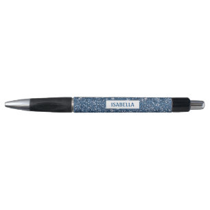 Faux Blue Glitter Texture Look With Custom Name Pen