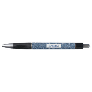 Faux Blue Glitter Texture Look With Custom Name Pen