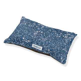Faux Blue Glitter Texture Look With Custom Name Pet Bed