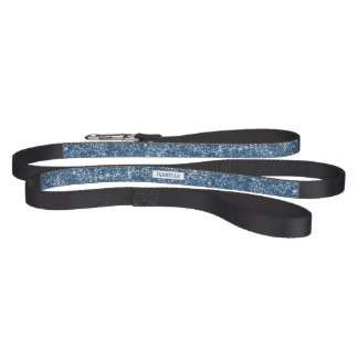 Faux Blue Glitter Texture Look With Custom Name Pet Leash